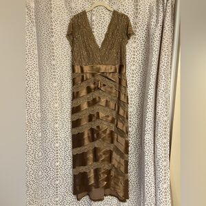 KM Collections Bronze Satin And Lace Dress